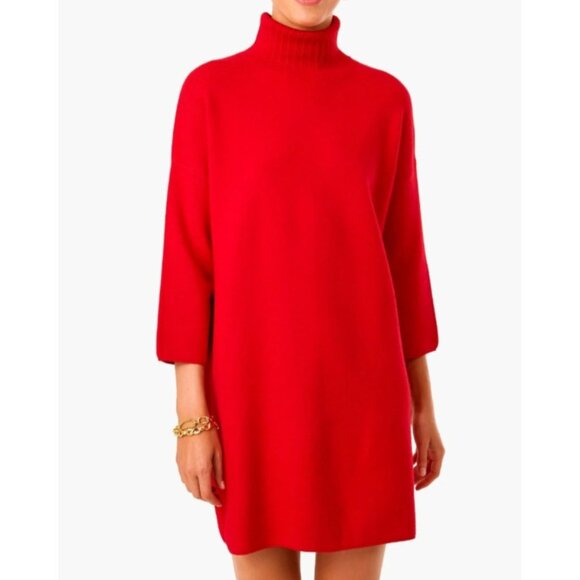 Pomander Place Vivianne Dress Womens S Red‎ Shimmer Turtleneck 3/4 Sleeve Mini - Picture 1 of 13